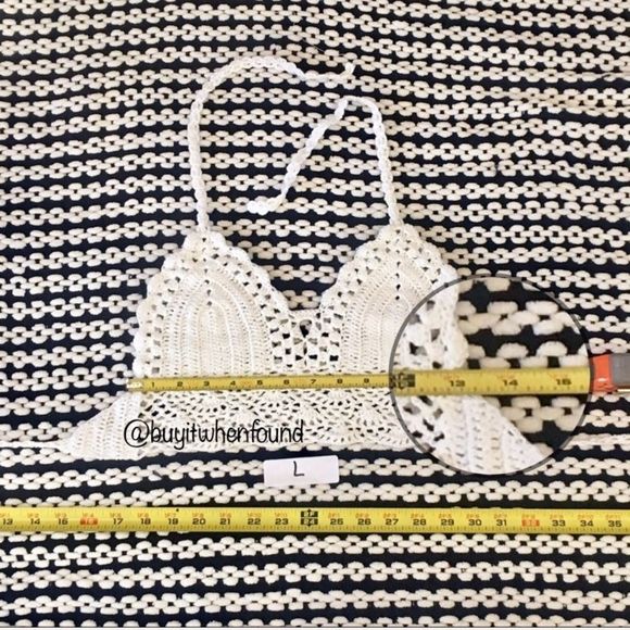 Crochet Knit Halter Bikini Top GREY GREEN SAGE M, L - Picture 7 of 8